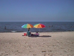 Miller Beach with umbrellas